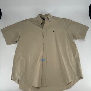 Polo Ralph Lauren Blake Shirt Mens XXL Tan Khaki Cotton Short Sleeve Button Down